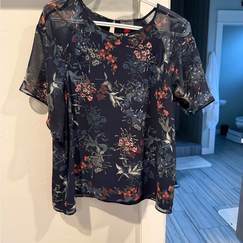 Vince Camuto Navy Floral Blouse